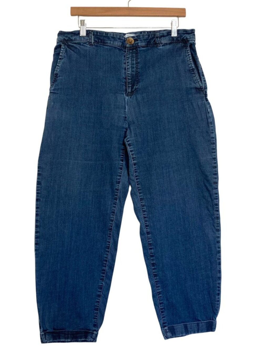 Zara Cuffed Barrel Leg Jeans Baggy Wide Leg Ankle Blue Size 14